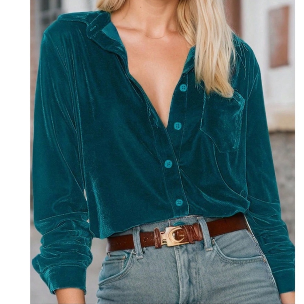 Classic Solid Velvet Button Down Long Sleeve Shirt S M L XL XXL